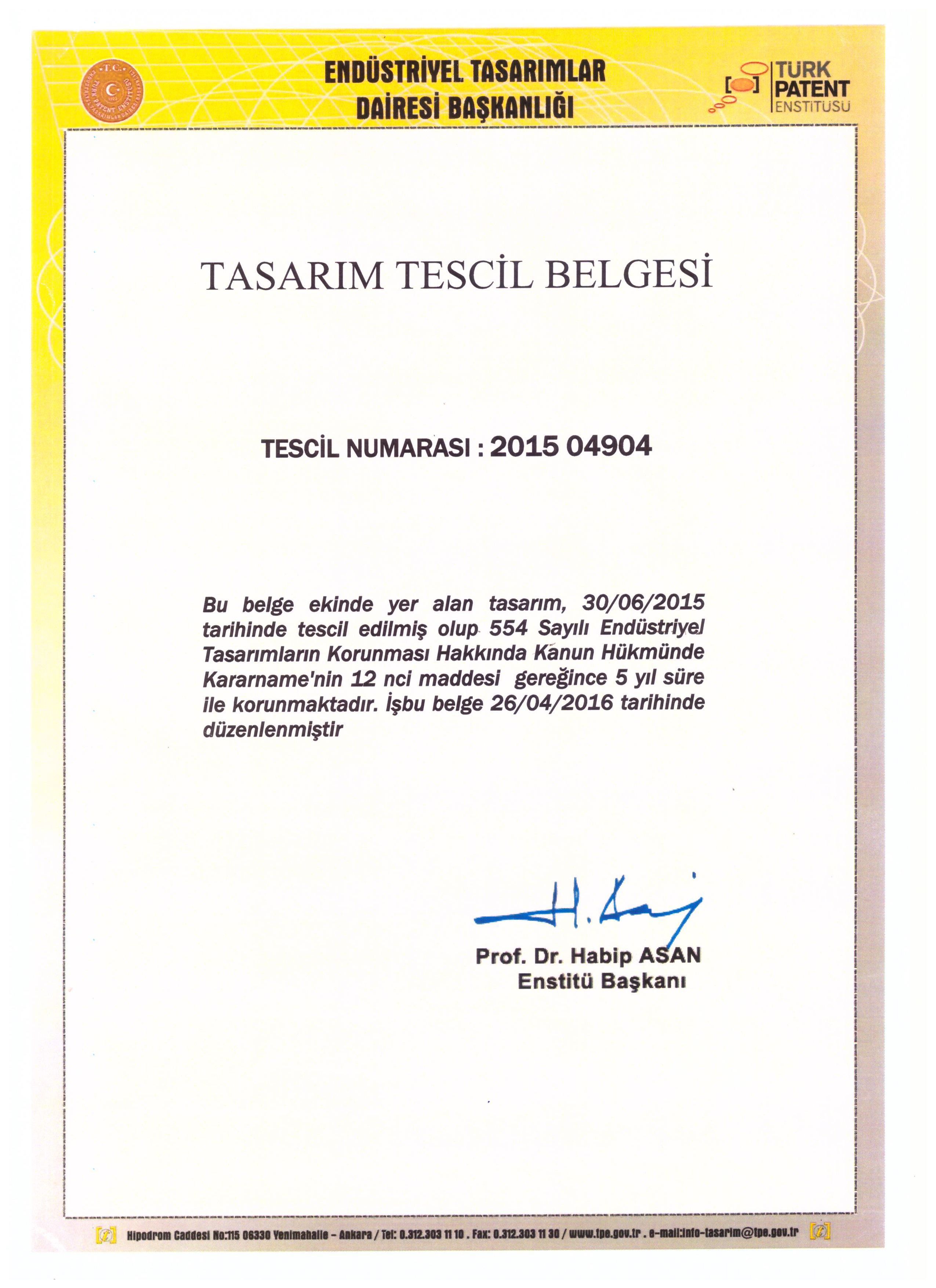 TEDRA MODELTASARIM TESCİL BELGESİ